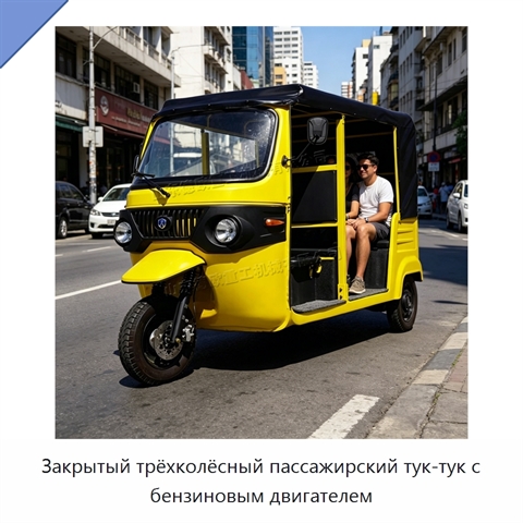 Закрытый трёхколёсный пассажирский тук-тук с бензиновым двигателем