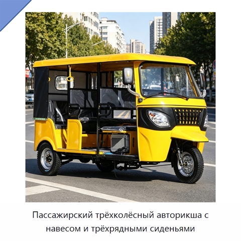 Пассажирский трёхколёсный авторикша с навесом и трёхрядными сиденьями
