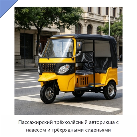 Пассажирский трёхколёсный авторикша с навесом и трёхрядными сиденьями