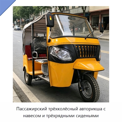 Пассажирский трёхколёсный авторикша с навесом и трёхрядными сиденьями
