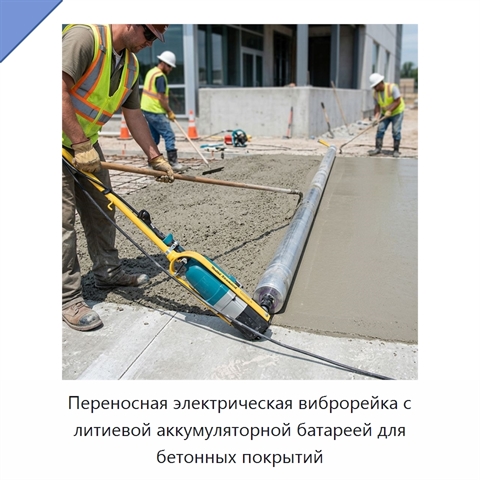 Переносная электрическая виброрейка с литиевой аккумуляторной батареей для бетонных покрытий