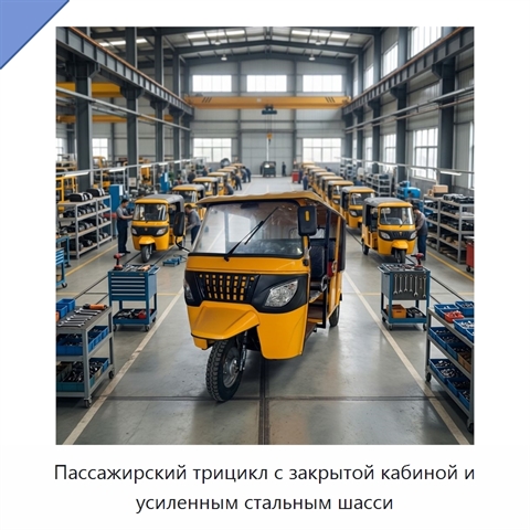 Пассажирский трицикл с закрытой кабиной и усиленным стальным шасси