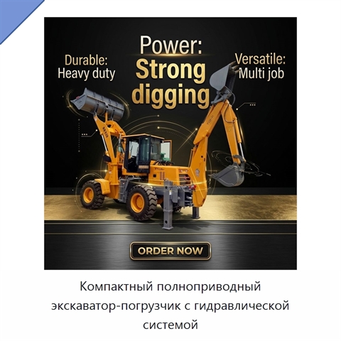Компактный полноприводный экскаватор-погрузчик с гидравлической системой