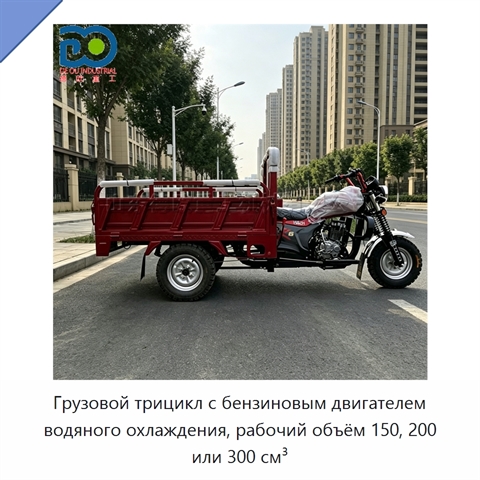 Грузовой трицикл с бензиновым двигателем водяного охлаждения, рабочий объём 150, 200 или 300 см³