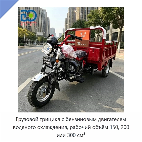 Грузовой трицикл с бензиновым двигателем водяного охлаждения, рабочий объём 150, 200 или 300 см³