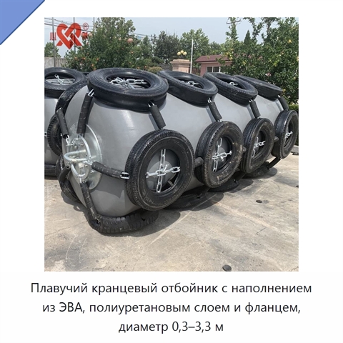 Плавучий кранцевый отбойник с наполнением из ЭВА, полиуретановым слоем и фланцем, диаметр 0,3–3,3 м
