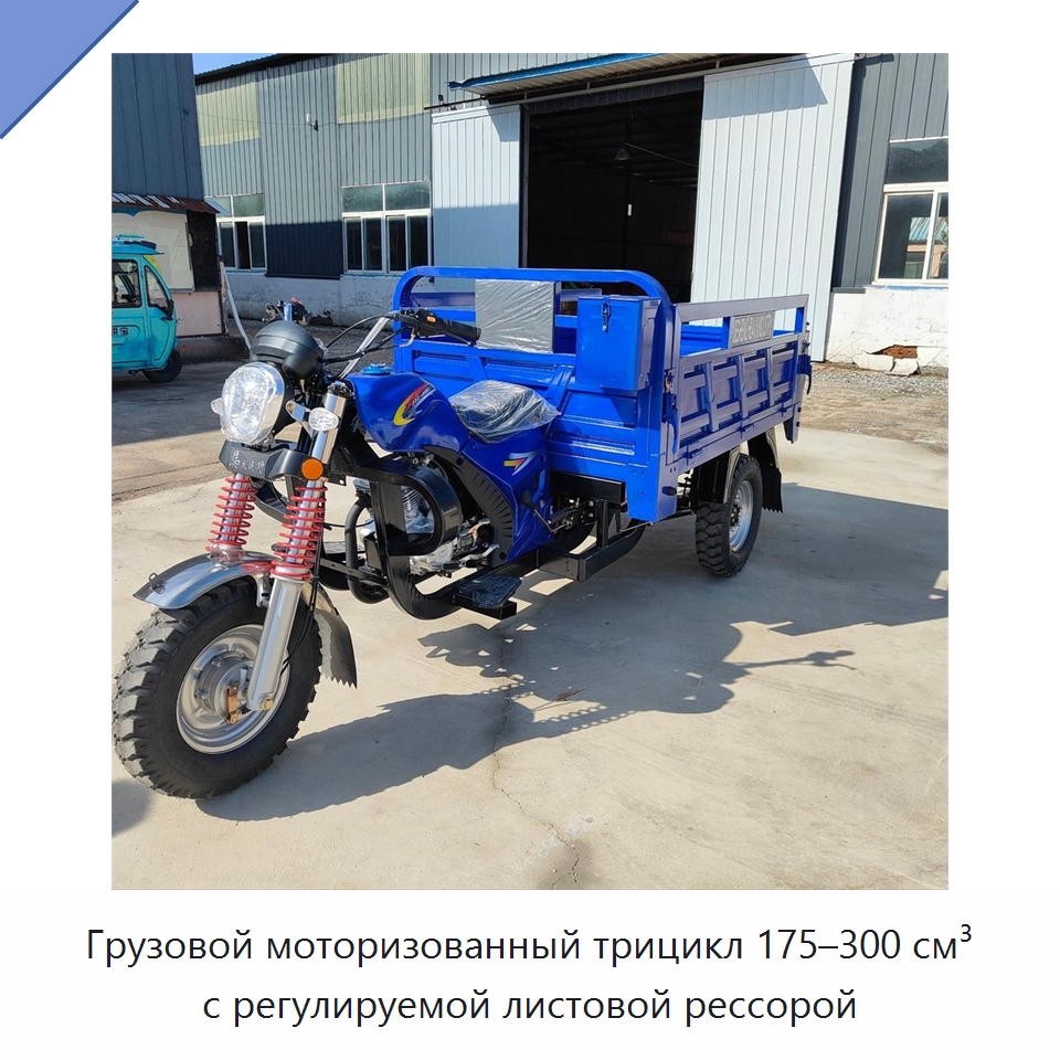 Грузовой моторизованный трицикл 175–300 см³ с регулируемой листовой рессорой — Специальные машины и промышленное оборудование