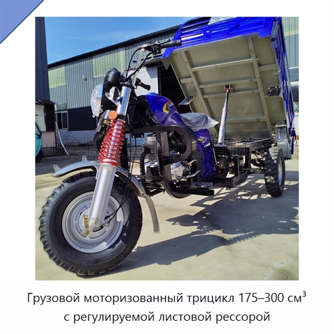 Грузовой моторизованный трицикл 175–300 см³ с регулируемой листовой рессорой