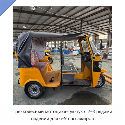 Трёхколёсный мотоцикл-тук-тук с 2–3 рядами сидений для 6–9 пассажиров