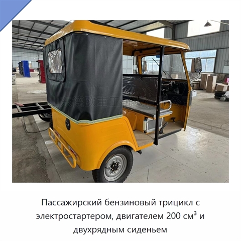 Пассажирский бензиновый трицикл с электростартером, двигателем 200 см³ и двухрядным сиденьем