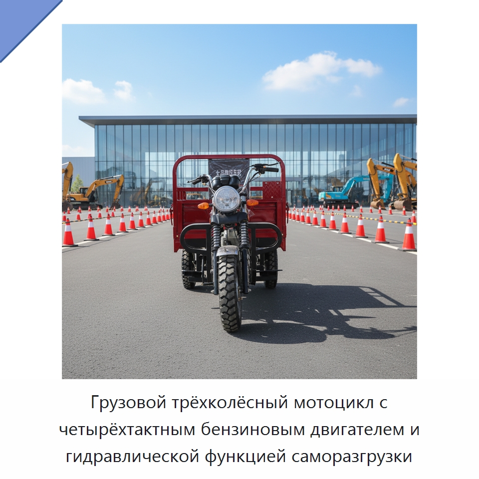 Грузовой трёхколёсный мотоцикл с четырёхтактным бензиновым двигателем и гидравлической функцией саморазгрузки — Специальные машины и промышленное оборудование