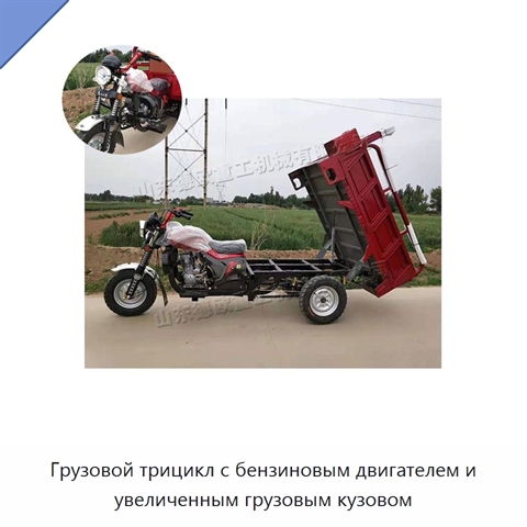 Грузовой трицикл с бензиновым двигателем и увеличенным грузовым кузовом