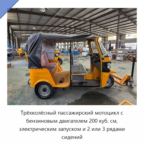 Трёхколёсный пассажирский мотоцикл с бензиновым двигателем 200 куб. см, электрическим запуском и 2 или 3 рядами сидений