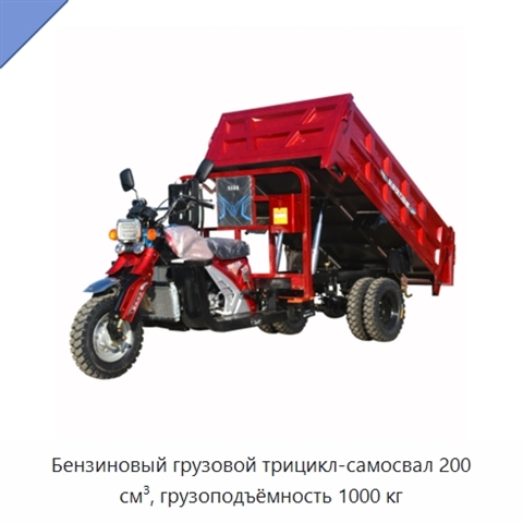 Бензиновый грузовой трицикл-самосвал 200 см³, грузоподъёмность 1000 кг