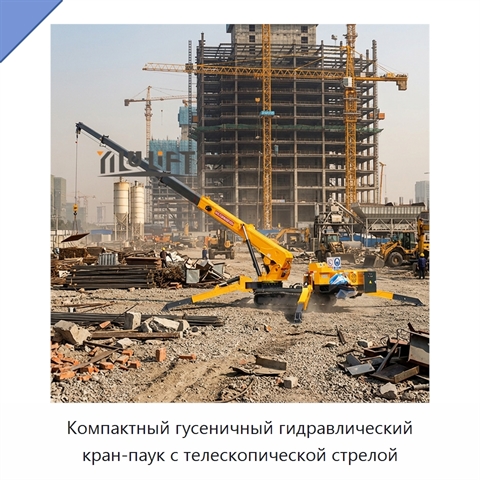 Компактный гусеничный гидравлический кран-паук с телескопической стрелой