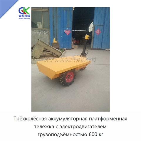 Трёхколёсная аккумуляторная платформенная тележка с электродвигателем грузоподъёмностью 600 кг