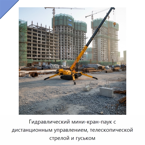 Гидравлический мини-кран-паук с дистанционным управлением, телескопической стрелой и гуськом