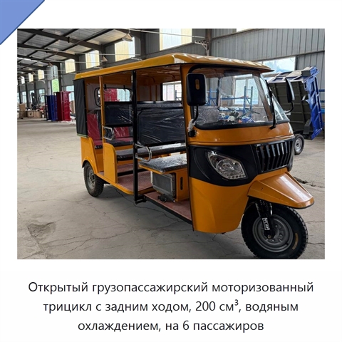 Открытый грузопассажирский моторизованный трицикл с задним ходом, 200 см³, водяным охлаждением, на 6 пассажиров