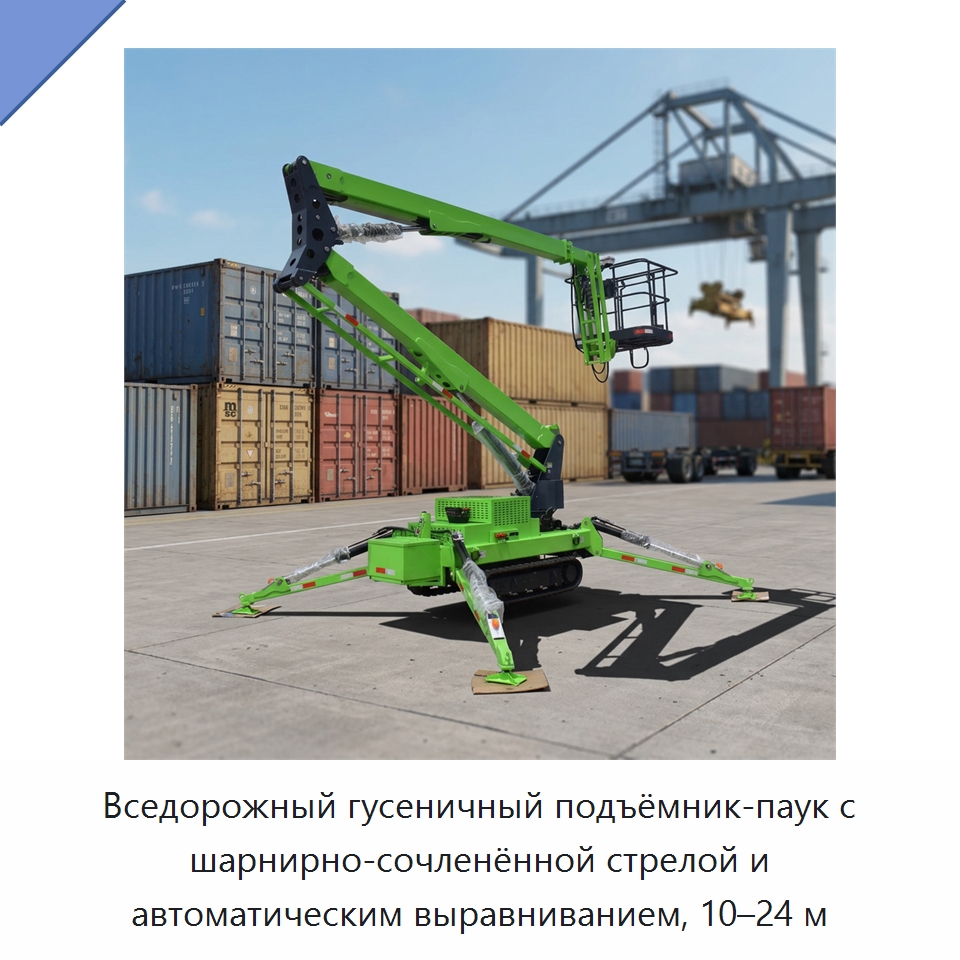 Вседорожный гусеничный подъёмник-паук с шарнирно-сочленённой стрелой и автоматическим выравниванием, 10–24 м — Подъемные столы