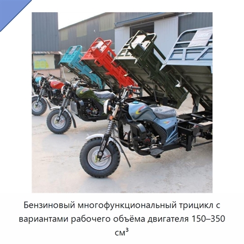 Бензиновый многофункциональный трицикл с вариантами рабочего объёма двигателя 150–350 см³
