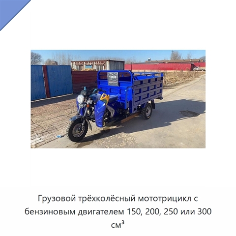 Грузовой трёхколёсный мототрицикл с бензиновым двигателем 150, 200, 250 или 300 см³