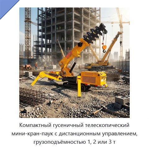 Компактный гусеничный телескопический мини-кран-паук с дистанционным управлением, грузоподъёмностью 1, 2 или 3 т
