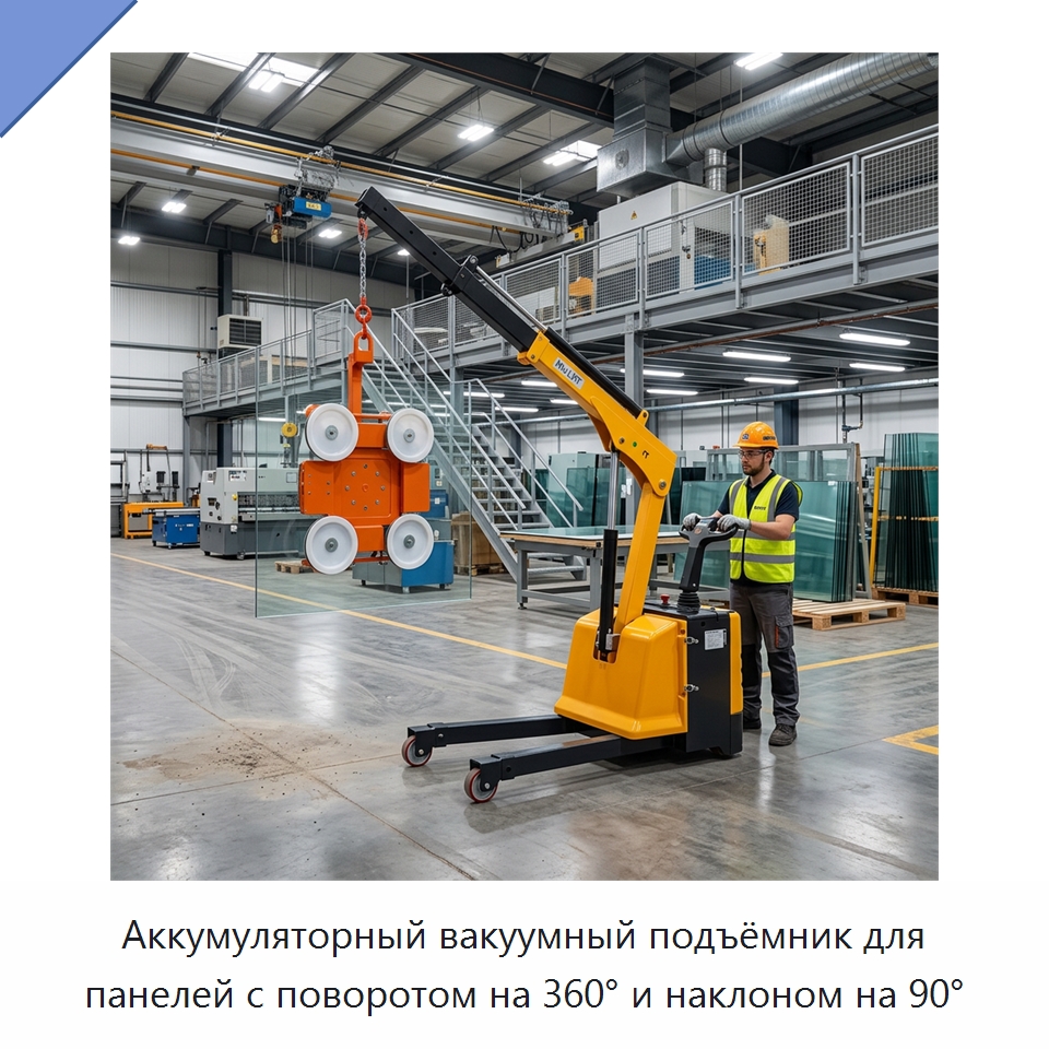 Аккумуляторный вакуумный подъёмник для панелей с поворотом на 360° и наклоном на 90° — Вакуумные грузозахваты