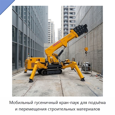 Мобильный гусеничный кран-паук для подъёма и перемещения строительных материалов