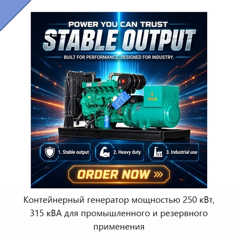 Контейнерный генератор мощностью 250 кВт, 315 кВА для промышленного и резервного применения