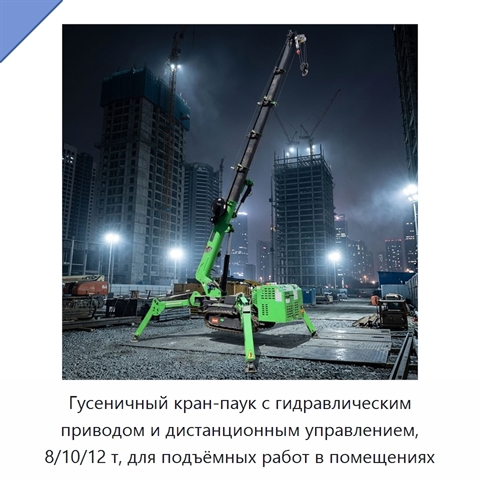 Гусеничный кран-паук с гидравлическим приводом и дистанционным управлением, 8/10/12 т, для подъёмных работ в помещениях