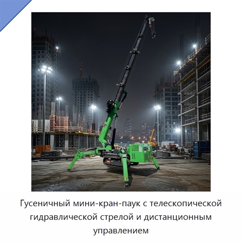 Гусеничный мини-кран-паук с телескопической гидравлической стрелой и дистанционным управлением