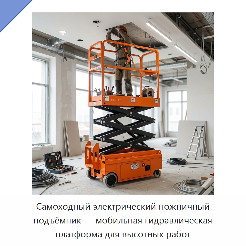 Самоходный электрический ножничный подъёмник — мобильная гидравлическая платформа для высотных работ — Подъемные столы