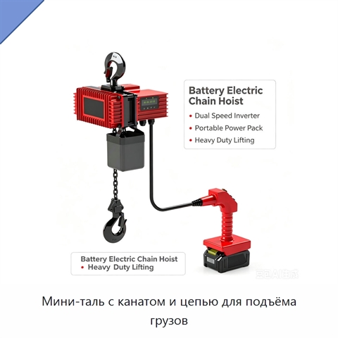 Мини-таль с канатом и цепью для подъёма грузов