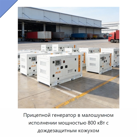 Прицепной генератор в малошумном исполнении мощностью 800 кВт с дождезащитным кожухом