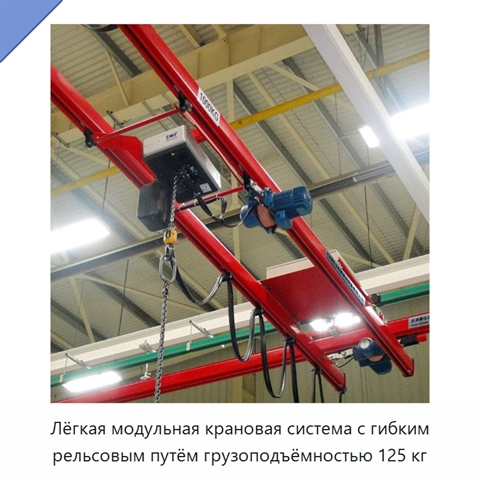 Лёгкая модульная крановая система с гибким рельсовым путём грузоподъёмностью 125 кг