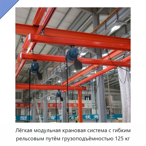 Лёгкая модульная крановая система с гибким рельсовым путём грузоподъёмностью 125 кг