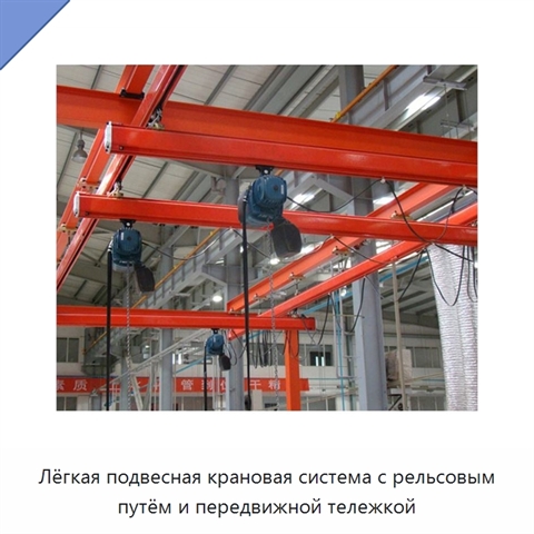 Лёгкая подвесная крановая система с рельсовым путём и передвижной тележкой