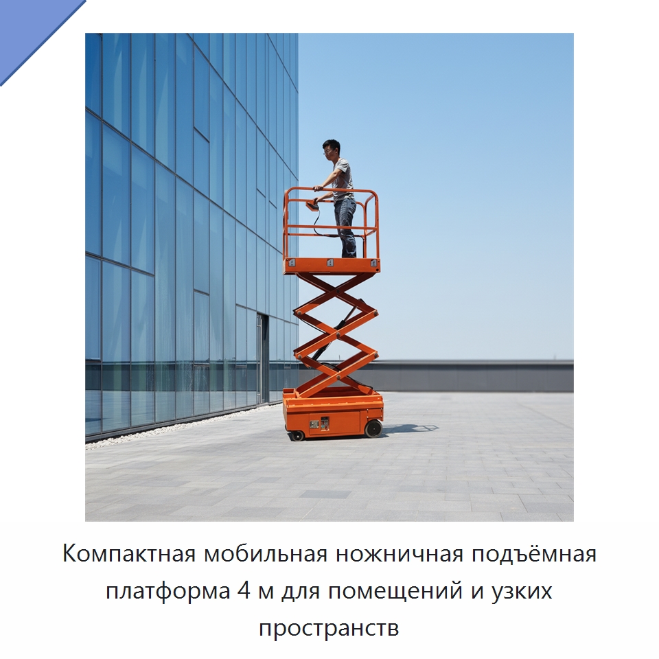 Компактная мобильная ножничная подъёмная платформа 4 м для помещений и узких пространств — Подъемные столы