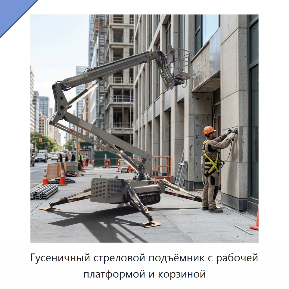 Гусеничный стреловой подъёмник с рабочей платформой и корзиной — Подъемные столы