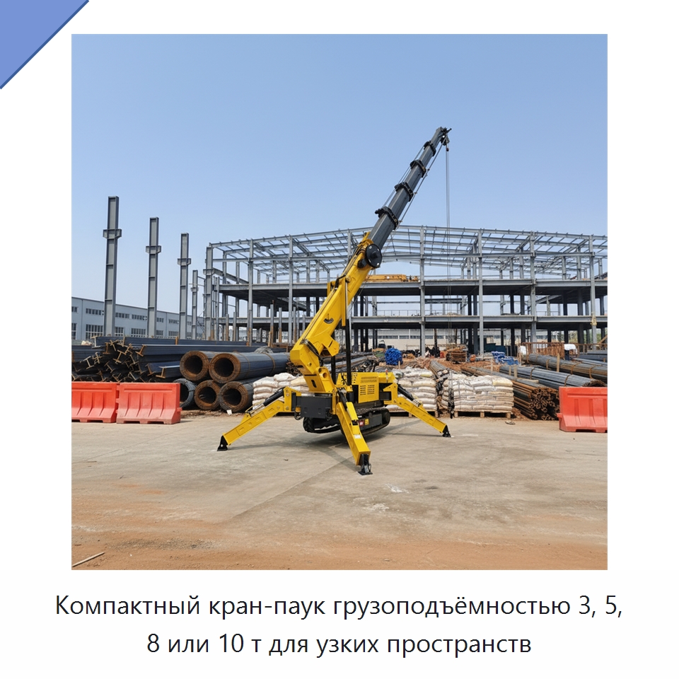 Компактный кран-паук грузоподъёмностью 3, 5, 8 или 10 т для узких пространств — Краны
