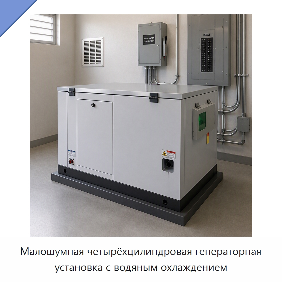 Малошумная четырёхцилиндровая генераторная установка с водяным охлаждением — Дизельные генераторы