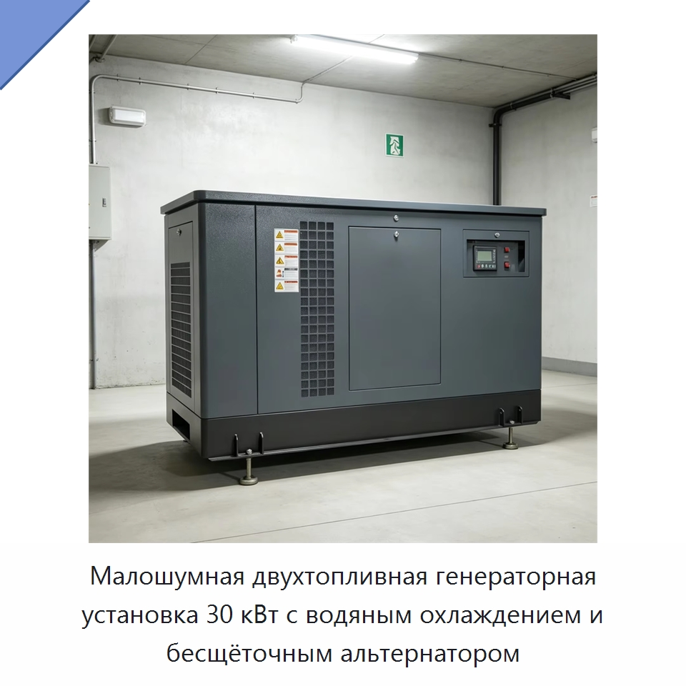 Малошумная двухтопливная генераторная установка 30 кВт с водяным охлаждением и бесщёточным альтернатором — Дизельные генераторы