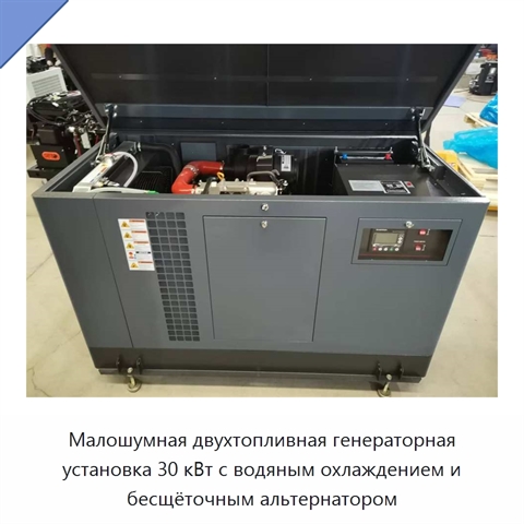 Малошумная двухтопливная генераторная установка 30 кВт с водяным охлаждением и бесщёточным альтернатором
