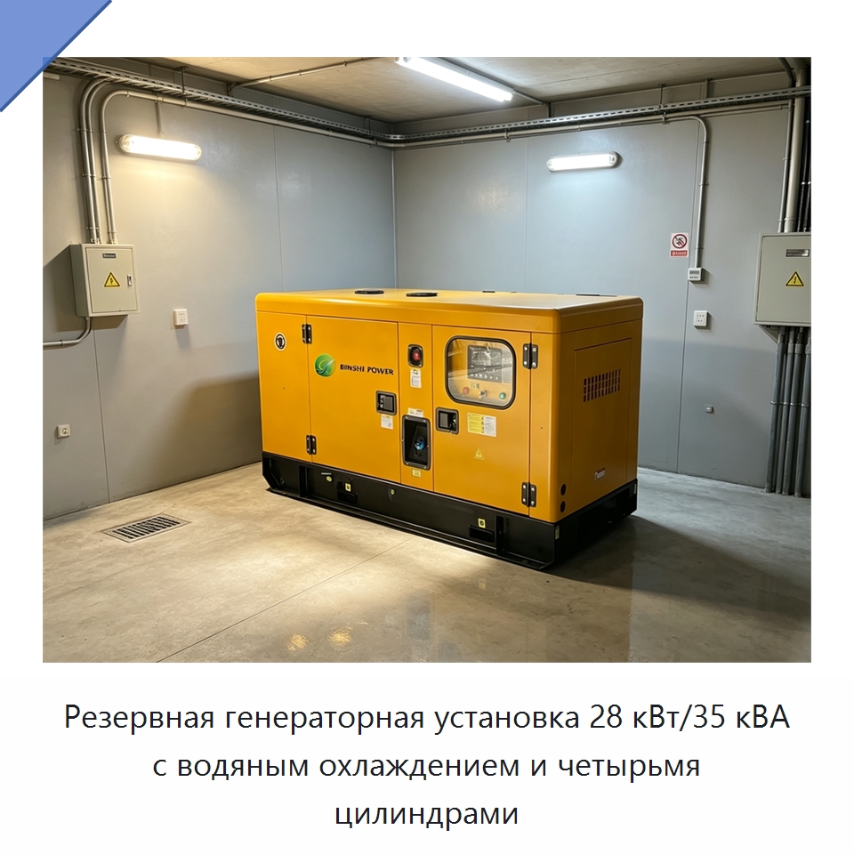 Резервная генераторная установка 28 кВт/35 кВА с водяным охлаждением и четырьмя цилиндрами — Дизельные генераторы