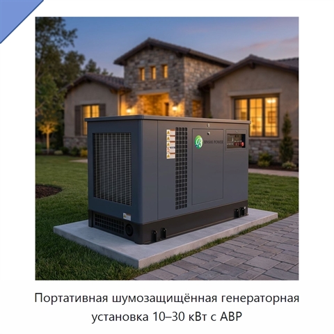 Портативная шумозащищённая генераторная установка 10–30 кВт с АВР