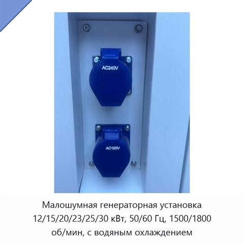 Малошумная генераторная установка 12/15/20/23/25/30 кВт, 50/60 Гц, 1500/1800 об/мин, с водяным охлаждением