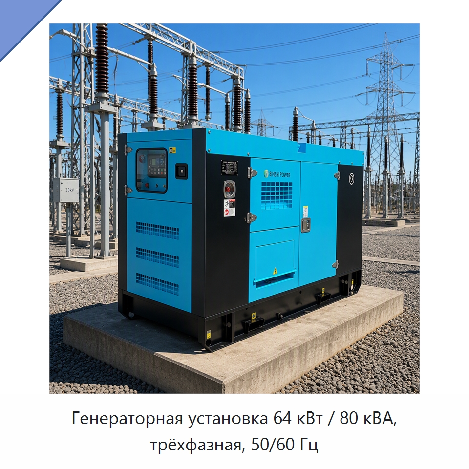 Генераторная установка 64 кВт / 80 кВА, трёхфазная, 50/60 Гц — Дизельные генераторы