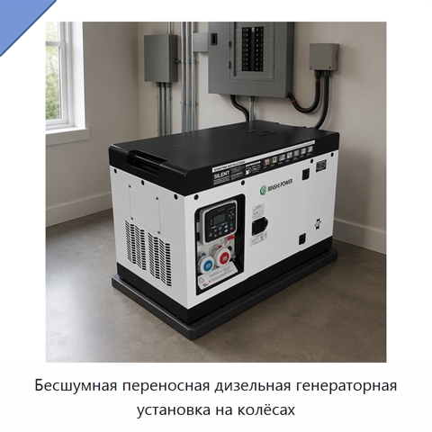 Бесшумная переносная дизельная генераторная установка на колёсах
