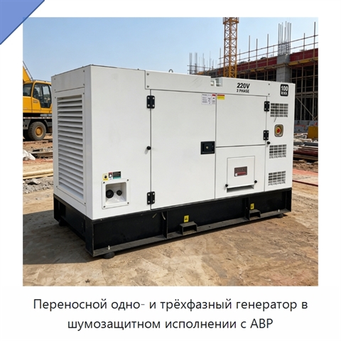 Переносной одно- и трёхфазный генератор в шумозащитном исполнении с АВР