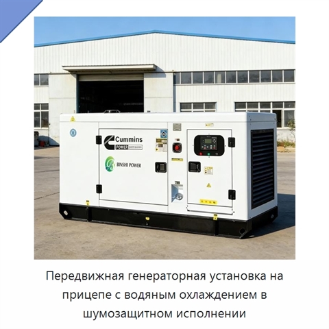 Передвижная генераторная установка на прицепе с водяным охлаждением в шумозащитном исполнении